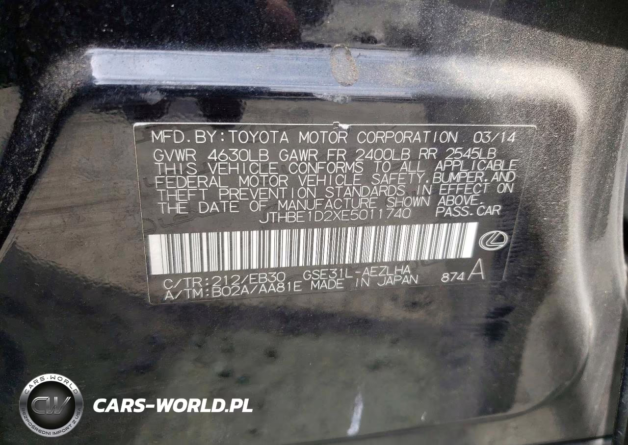 2014 Lexus Is 350 VIN:JTHBE1D2XE5011740 - 12