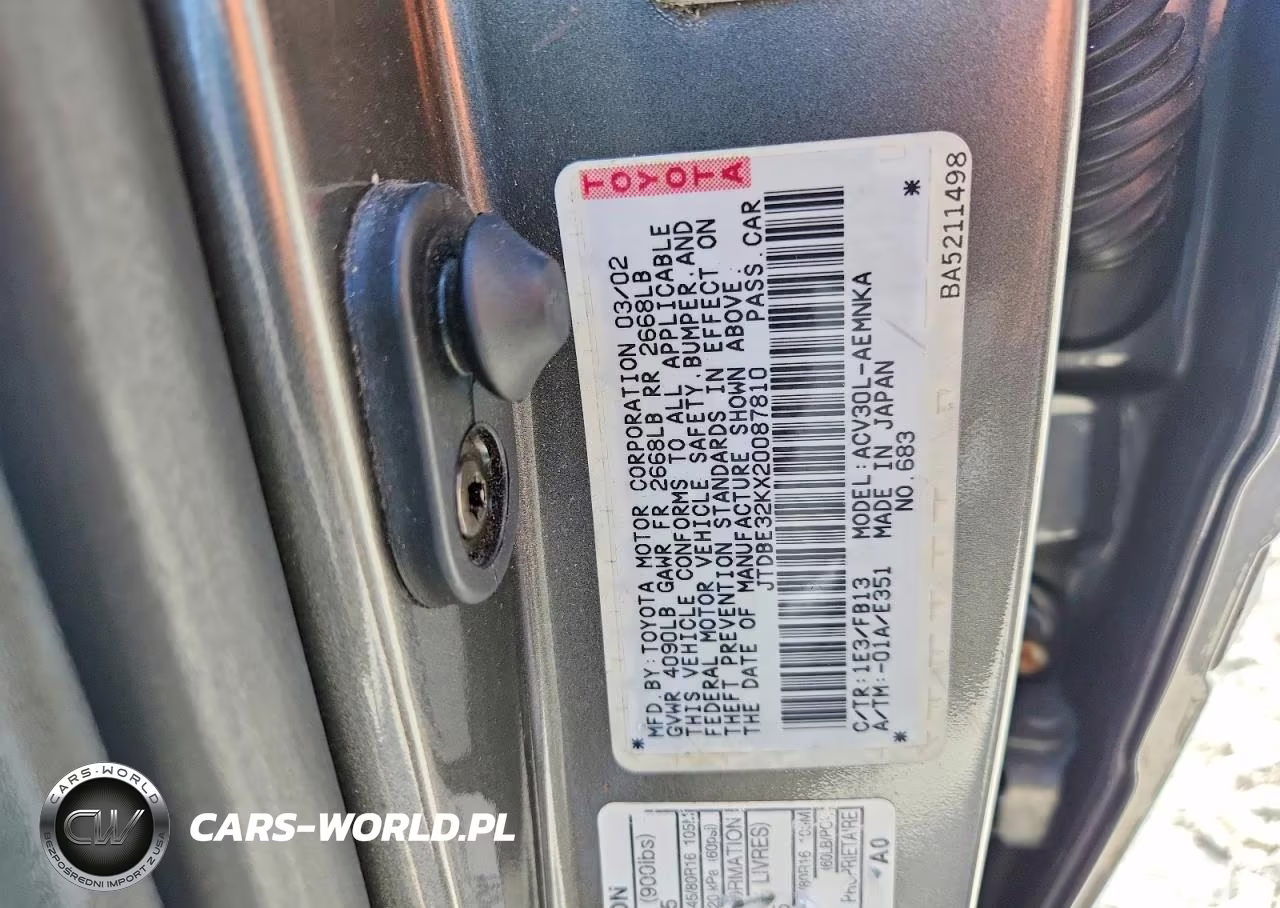 2002 Toyota Camry Le VIN:JTDBE32KX20087810 - 12
