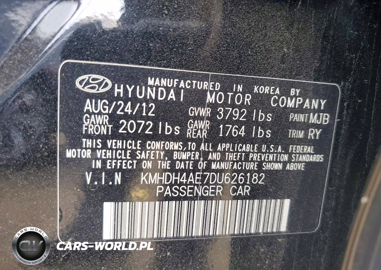2013 Hyundai Elantra Limited VIN:KMHDH4AE7DU626182 - 12