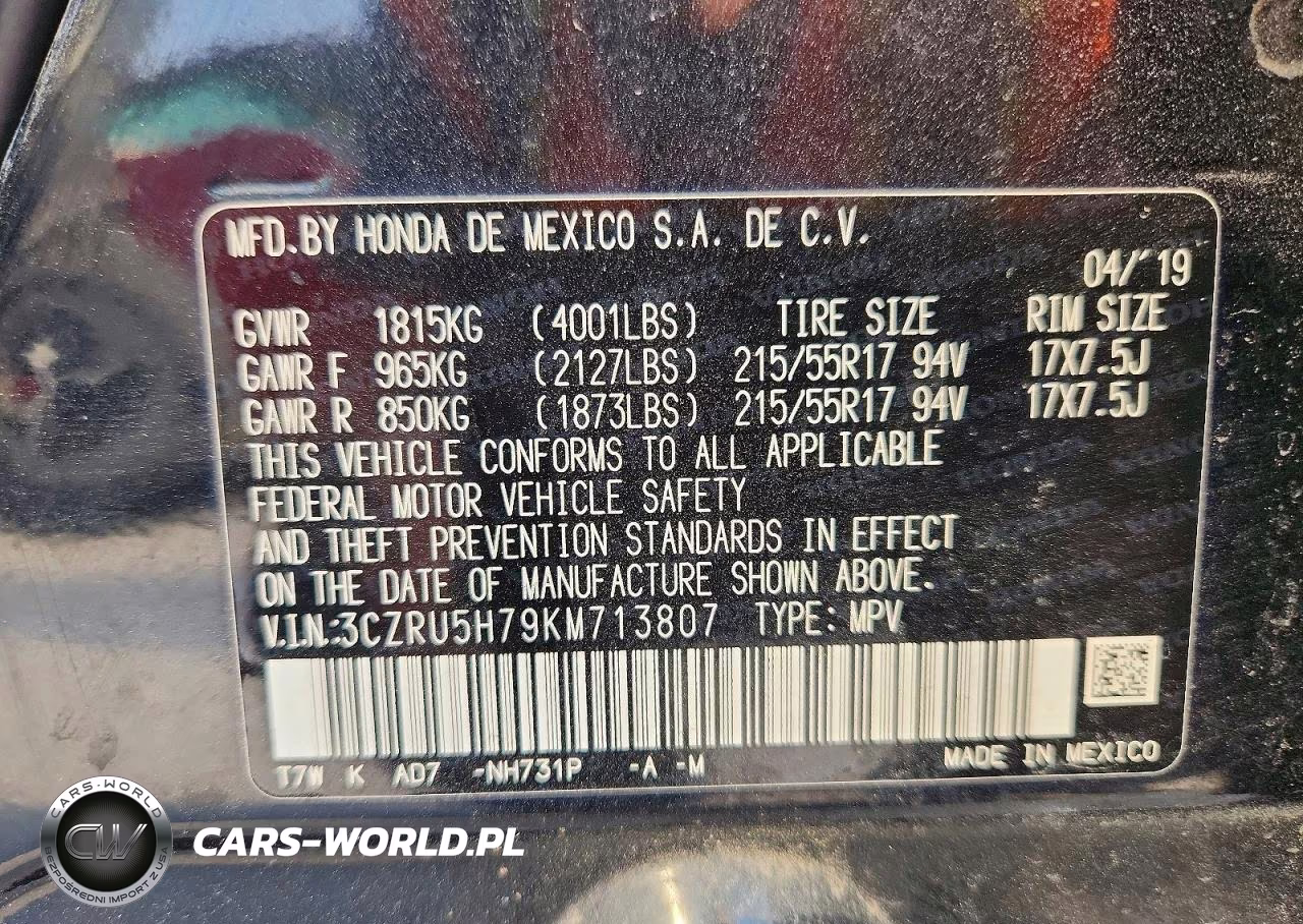 2019 Honda Hr-V Exl VIN:3CZRU5H79KM713807 - 14