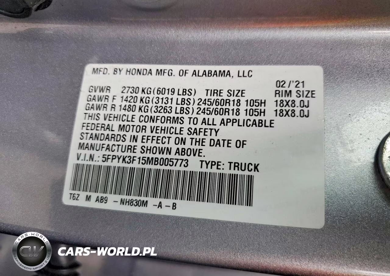 2021 Honda Ridgeline Sport VIN:5FPYK3F15MB005773 - 13