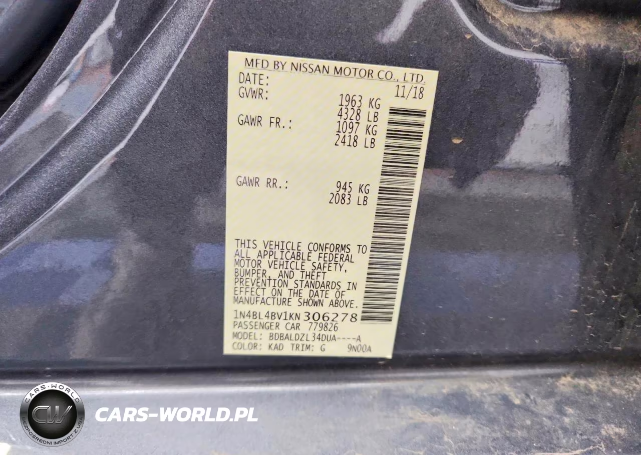 2019 Nissan Altima S VIN:1N4BL4BV1KN306278 - 12