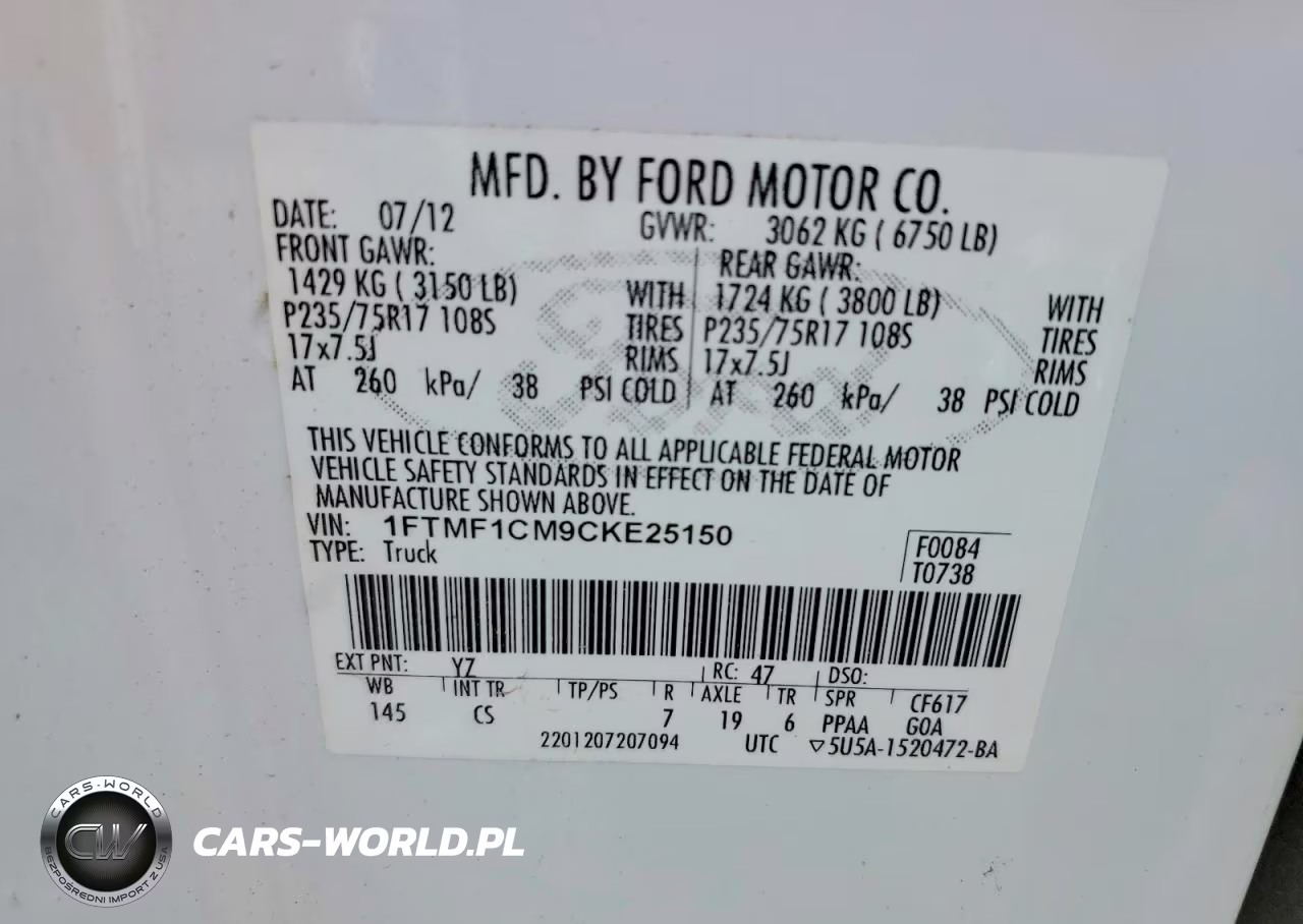 2012 Ford F150 VIN:1FTMF1CM9CKE25150 - 12