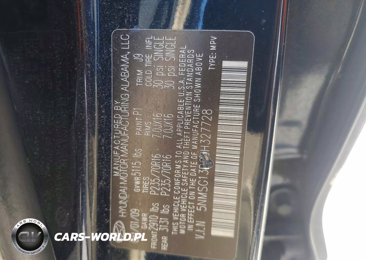 2009 Hyundai Santa Fe Gls VIN:5NMSG13D99H327728 - 12