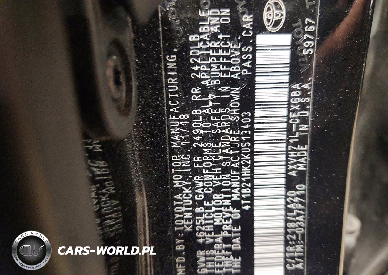 2019 Toyota Camry Hybrid Xle VIN:4T1B21HK2KU513403 - 12