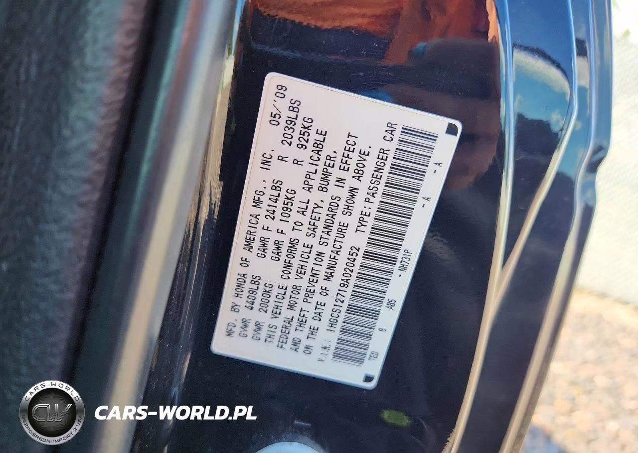 2009 Honda Accord Ex VIN:1HGCS12719A020452 - 12