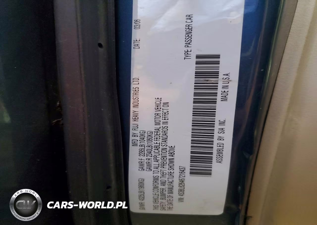 2006 Subaru Legacy 2.5I Limited VIN:4S3BL626467216437 - 13