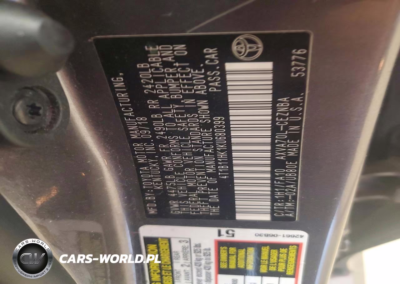 2019 Toyota Camry Le VIN:4T1B11HK1KU680399 - 12