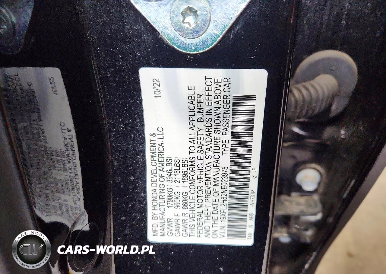2022 Honda Civic Sport VIN:19XFL2H82NE023978 - 12