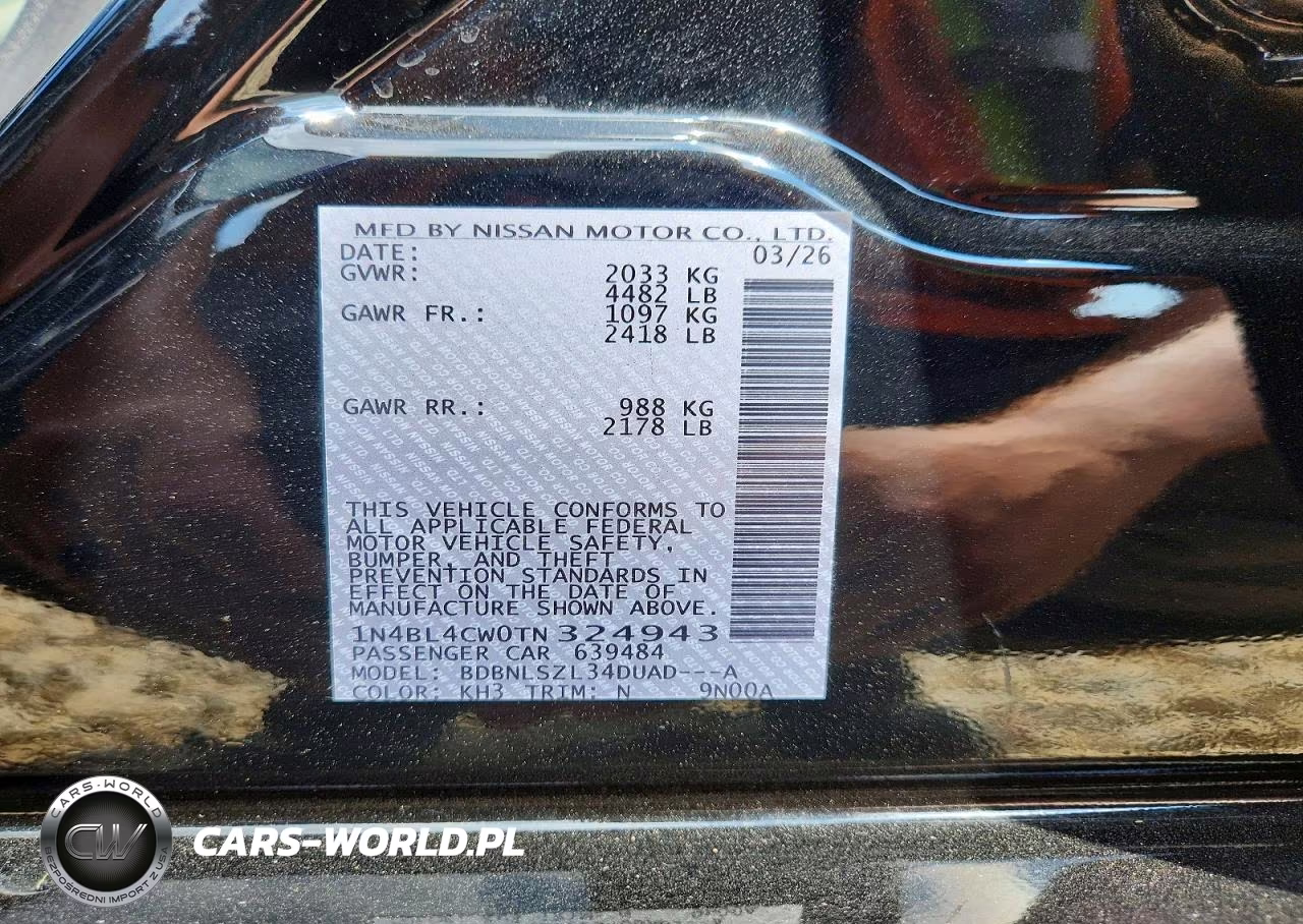 2026 Nissan Altima Sr VIN:1N4BL4CW0TN324943 - 12