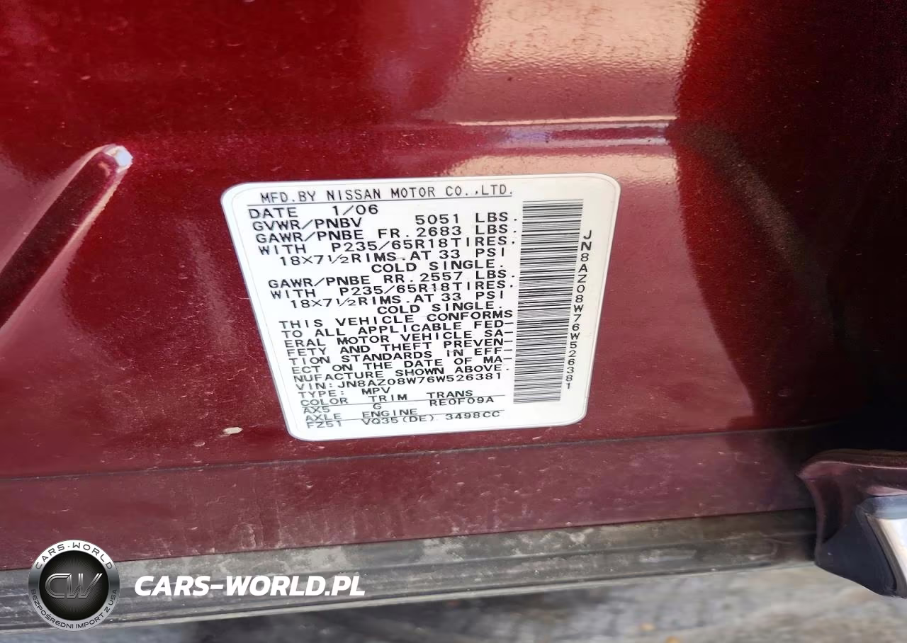 2006 Nissan Murano S VIN:JN8AZ08W76W526381 - 12