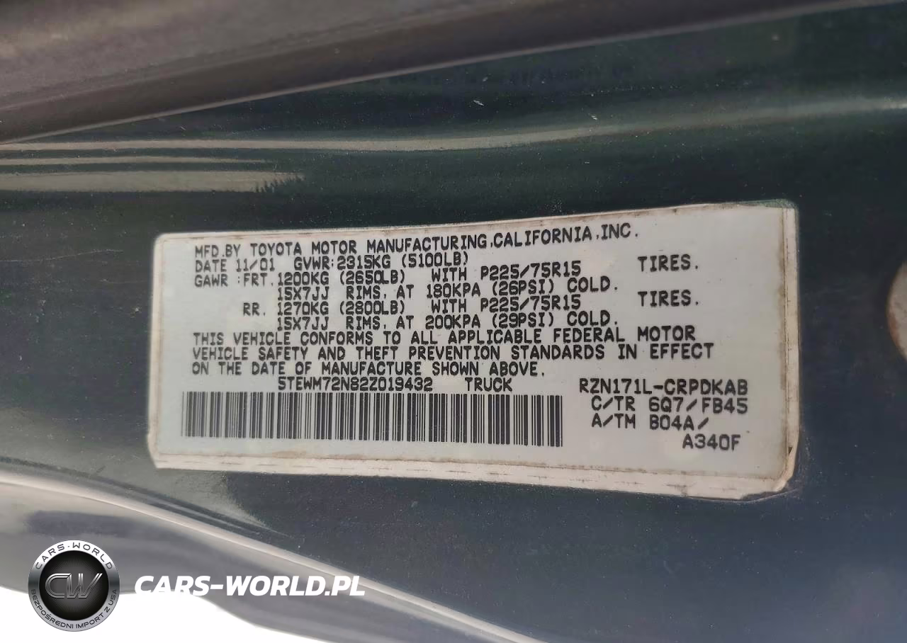 2002 Toyota Tacoma Base VIN:5TEWM72N82Z019432 - 12