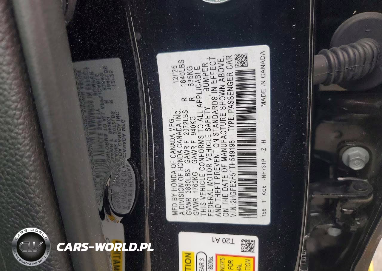 2026 Honda Civic Sport VIN:2HGFE2F51TH549198 - 12