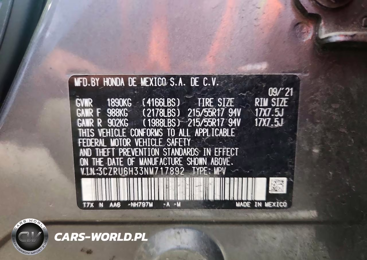 2022 Honda Hr-V Lx VIN:3CZRU6H33NM717892 - 13