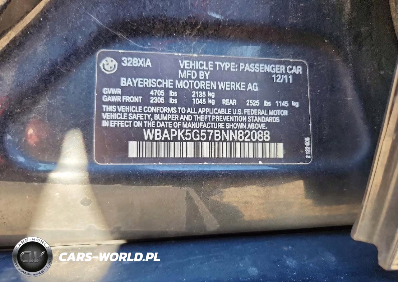 2011 BMW 328 Xi Sulev VIN:WBAPK5G57BNN82088 - 12