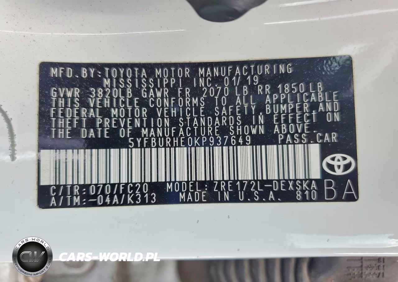 2019 Toyota Corolla Se VIN:5YFBURHE0KP937649 - 12