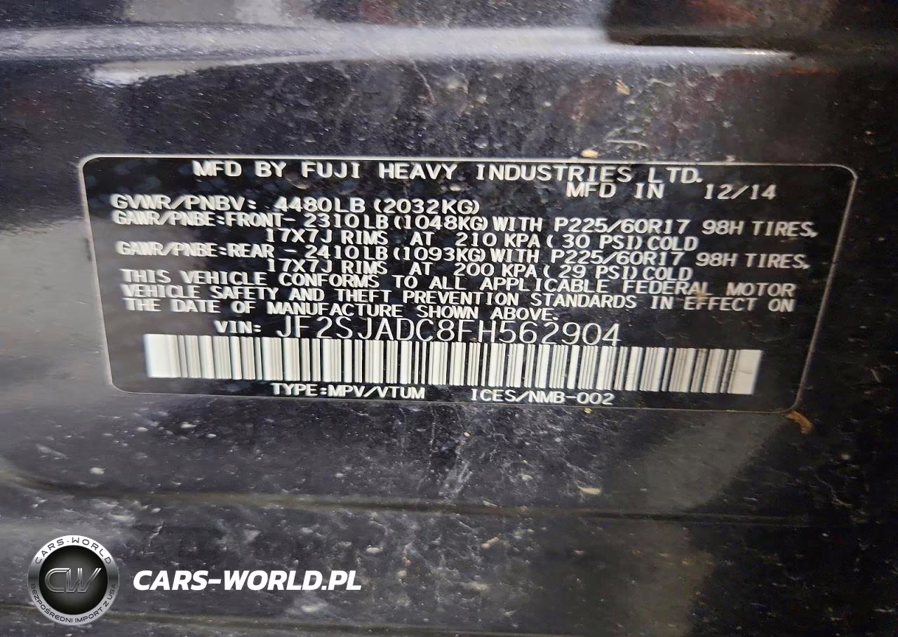 2015 Subaru Forester 2.5I Premium VIN:JF2SJADC8FH562904 - 13