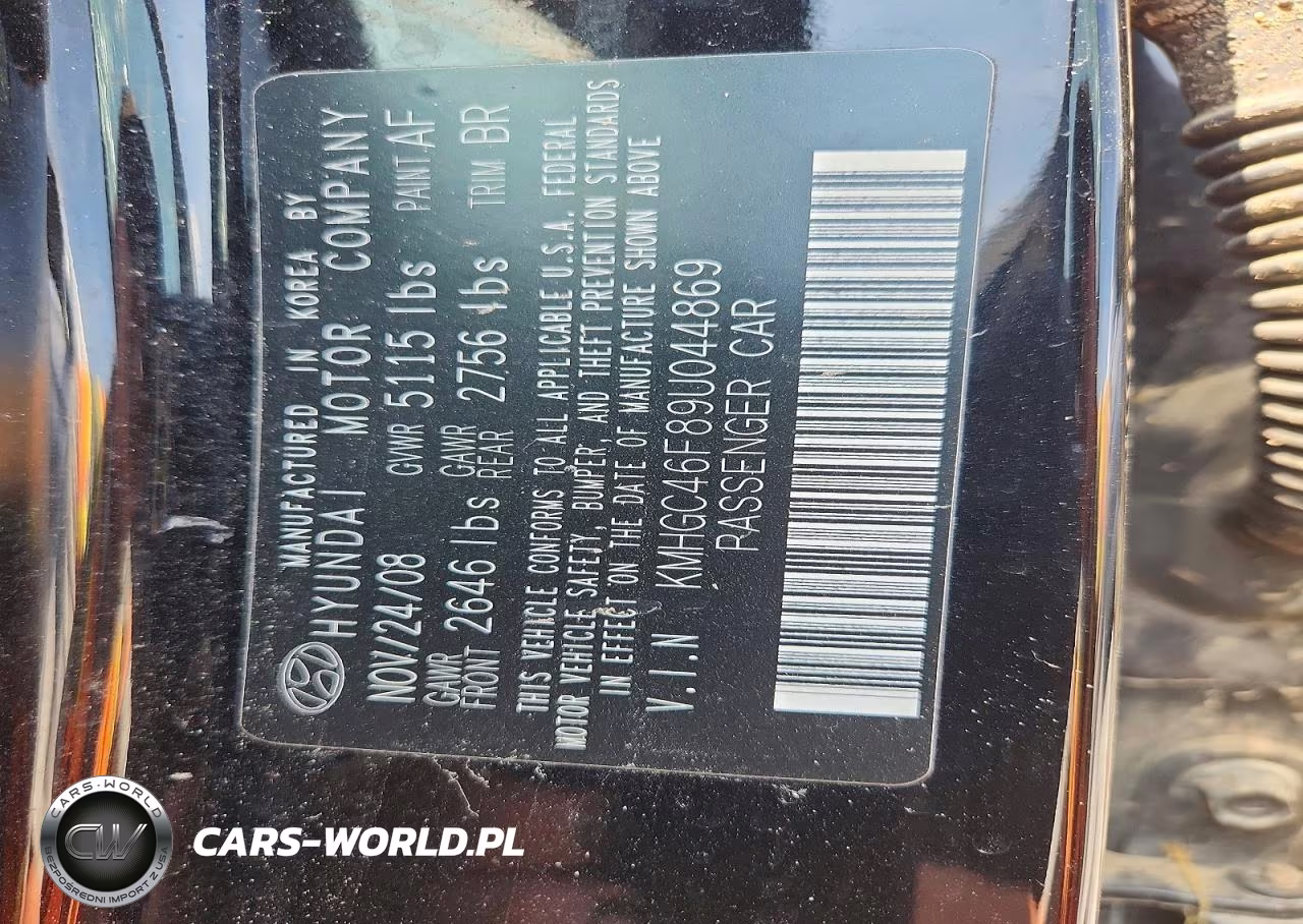 2009 Hyundai Genesis 4.6L VIN:KMHGC46F89U044869 - 12