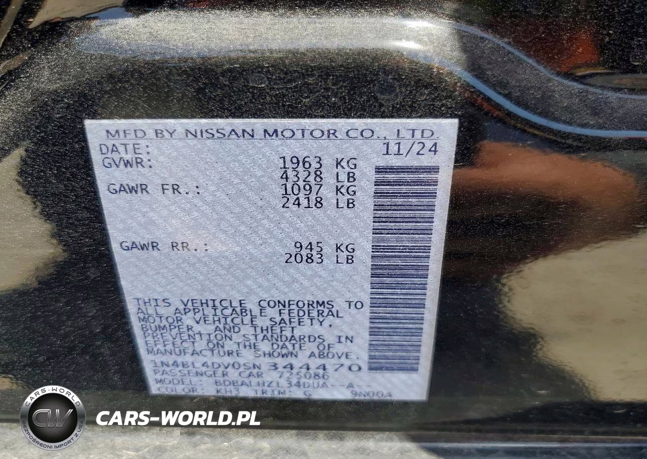 2025 Nissan Altima Sv VIN:1N4BL4DV0SN344470 - 13