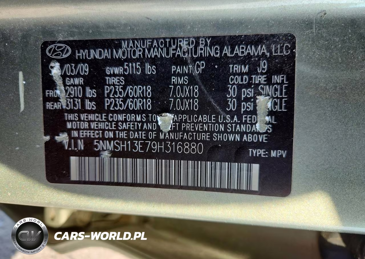 2009 Hyundai Santa Fe Limited VIN:5NMSH13E79H316880 - 13