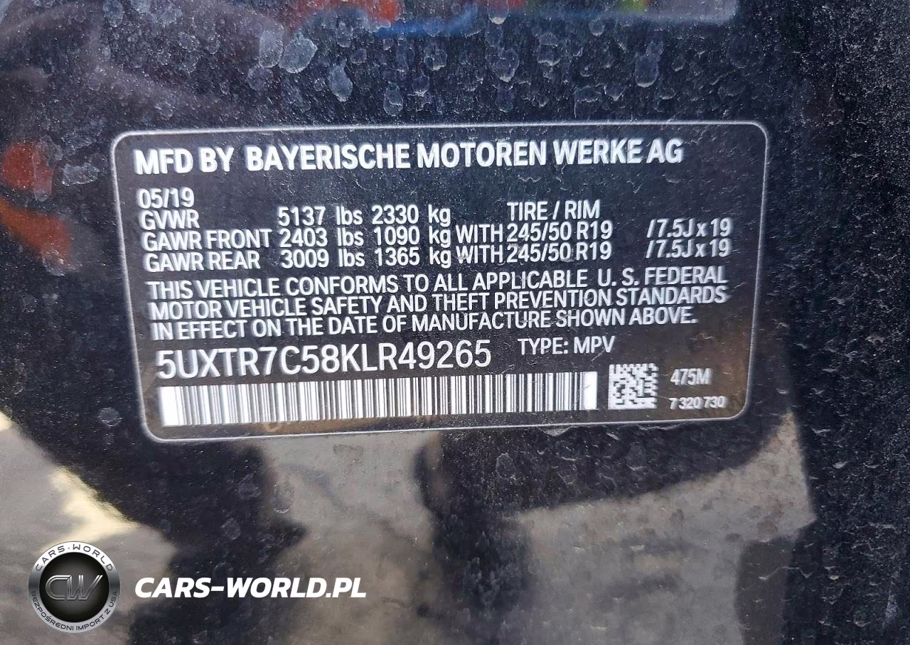 2019 BMW X3 Sdrive30I VIN:5UXTR7C58KLR49265 - 12