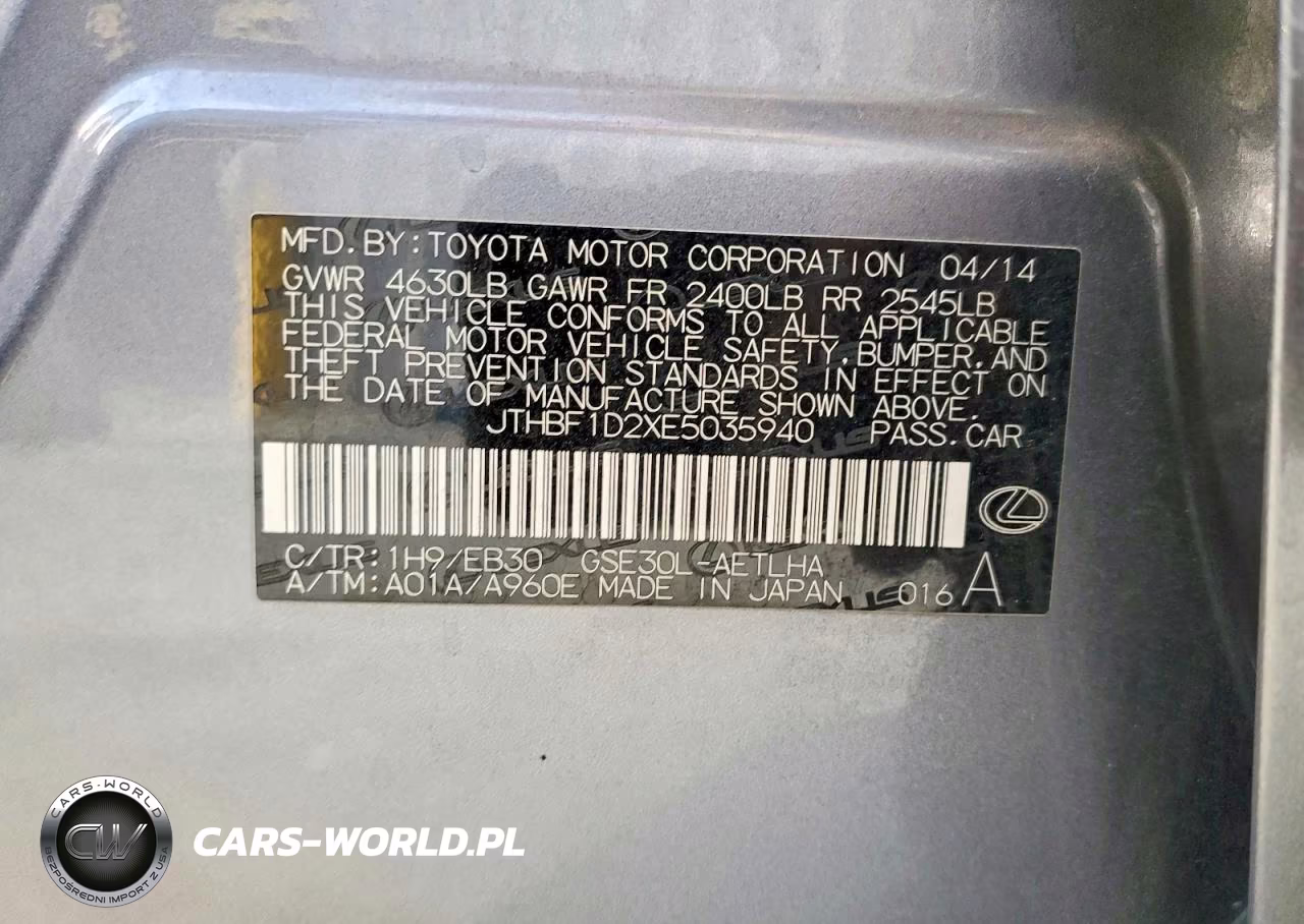 2014 Lexus Is 250 VIN:JTHBF1D2XE5035940 - 12