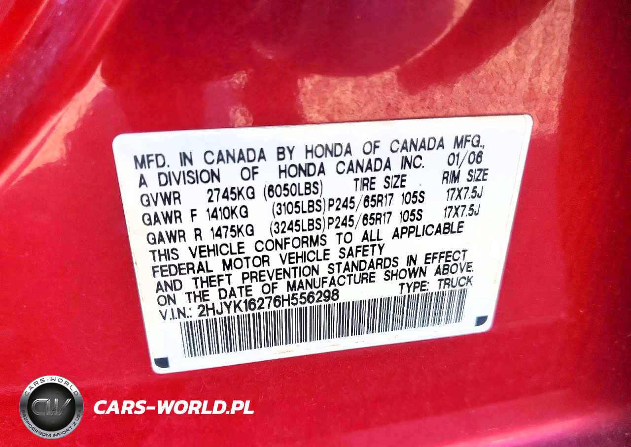 2006 Honda Ridgeline Rt VIN:2HJYK16276H556298 - 12
