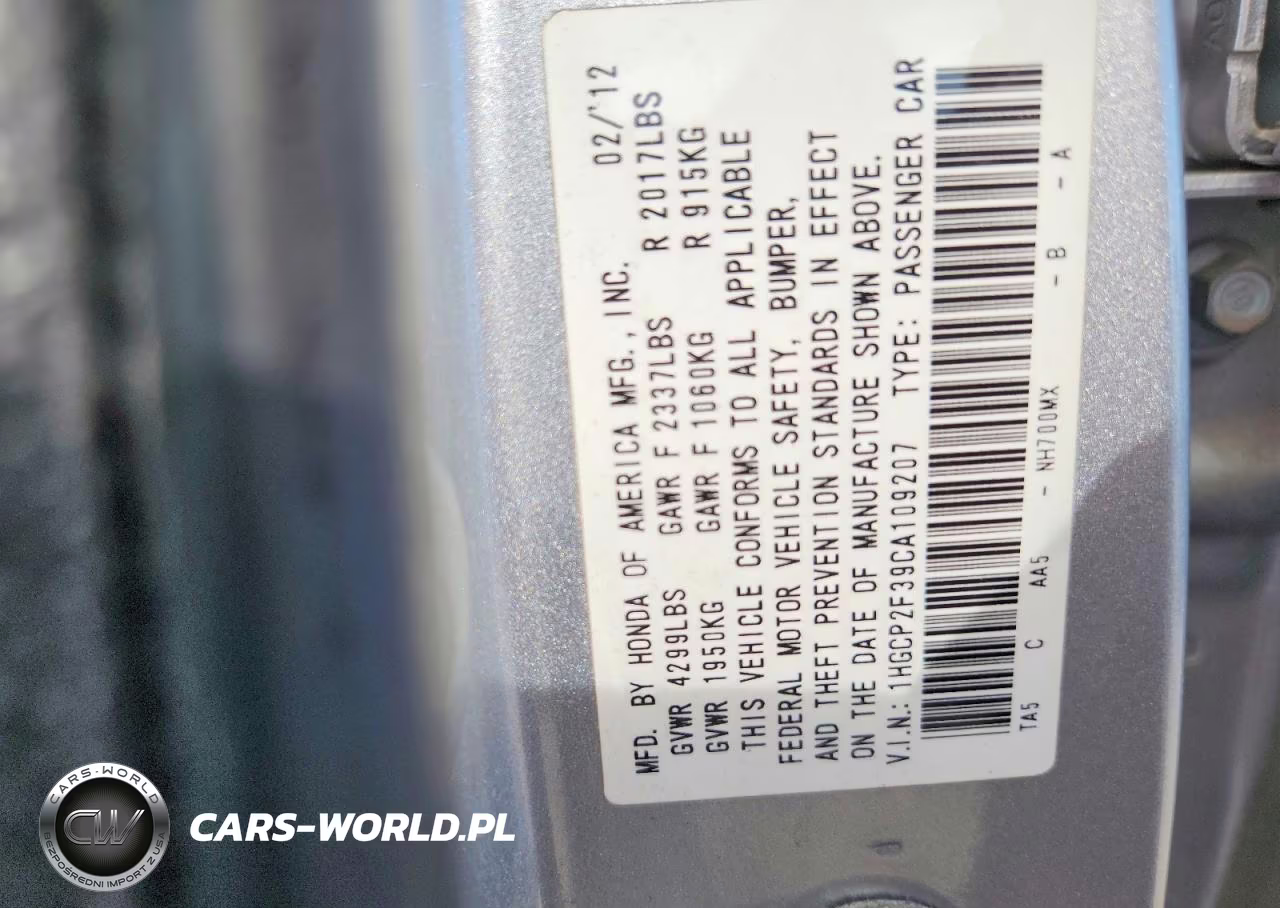 2012 Honda Accord Lx VIN:1HGCP2F39CA109207 - 12
