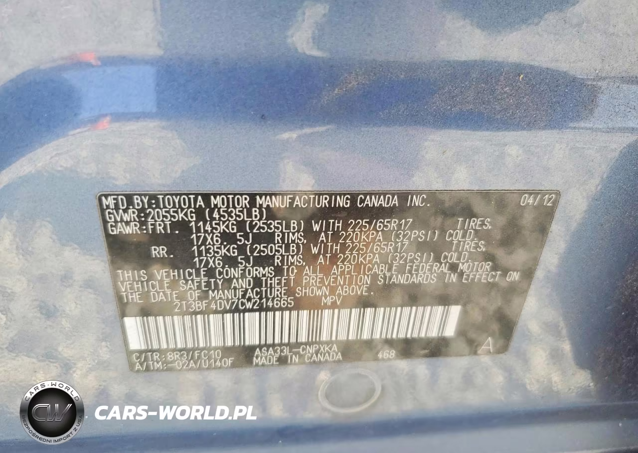 2012 Toyota Rav4 Base VIN:2T3BF4DV7CW214665 - 13