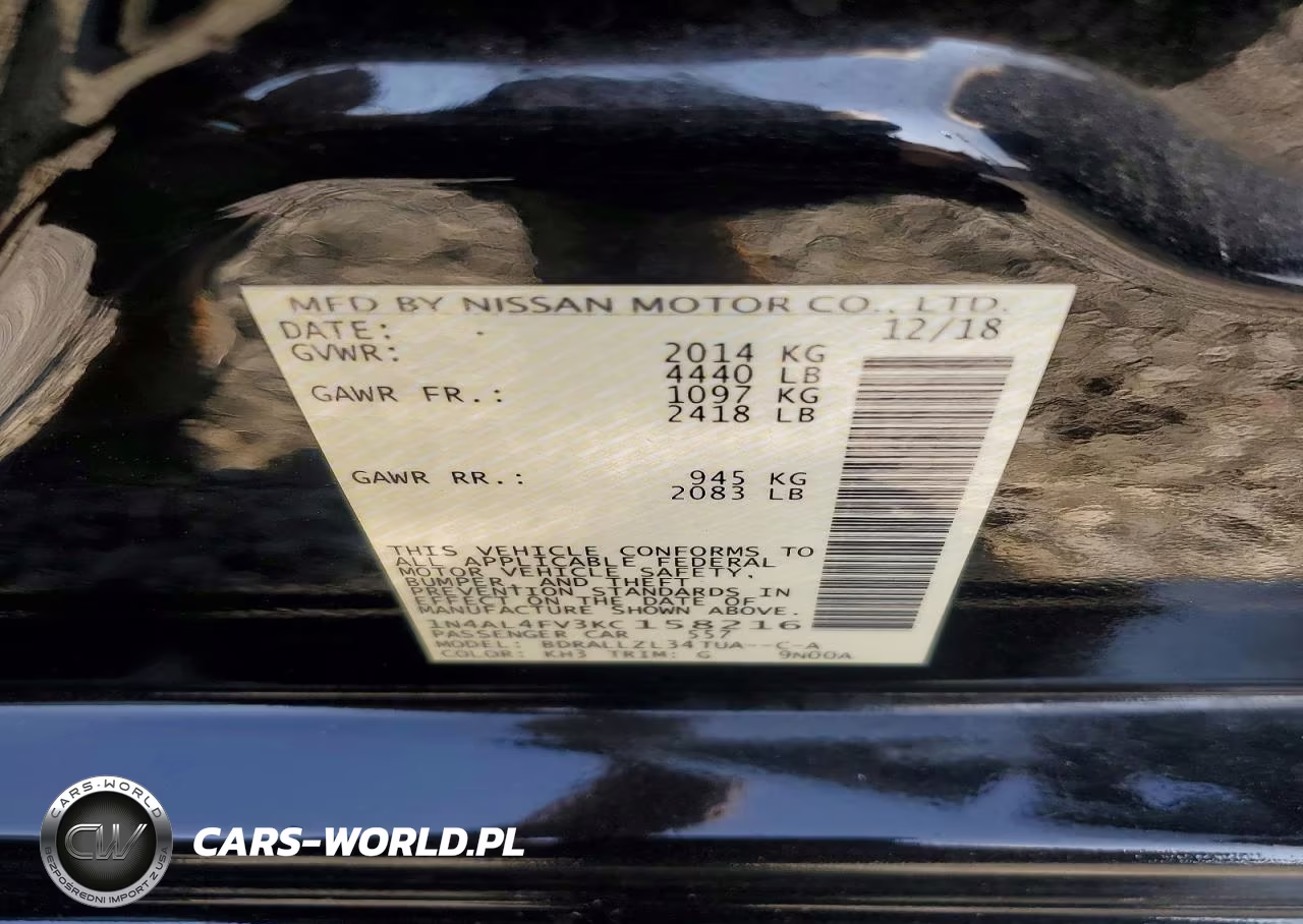2019 Nissan Altima 2.0 Edition One VIN:1N4AL4FV3KC158216 - 12