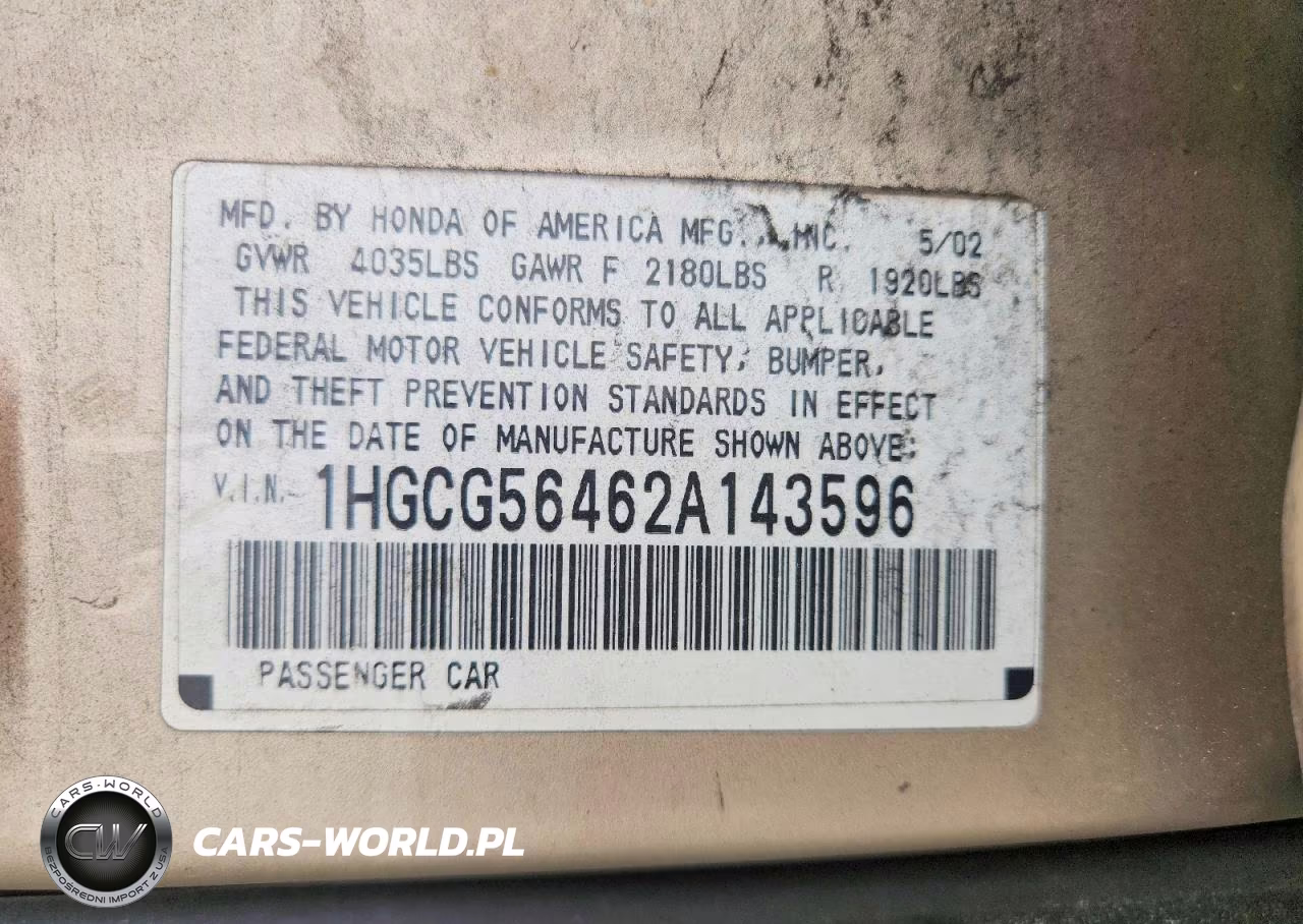 2002 Honda Accord Lx VIN:1HGCG56462A143596 - 12