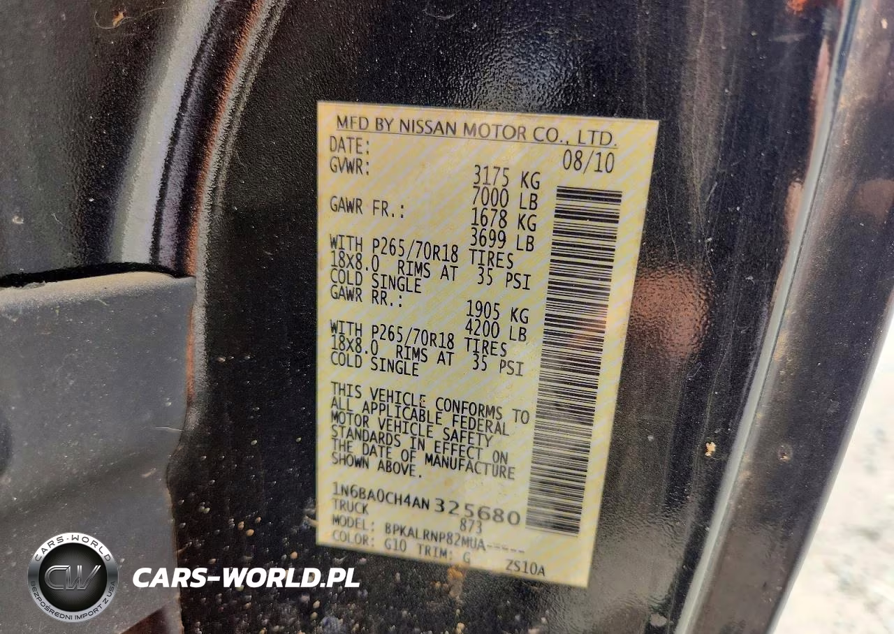 2010 Nissan Titan Xe VIN:1N6BA0CH4AN325680 - 12