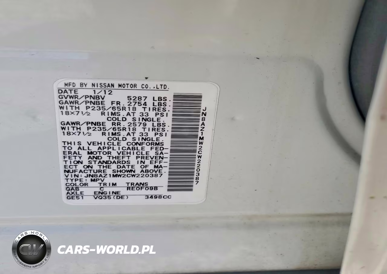 2012 Nissan Murano S VIN:JN8AZ1MW2CW220387 - 12