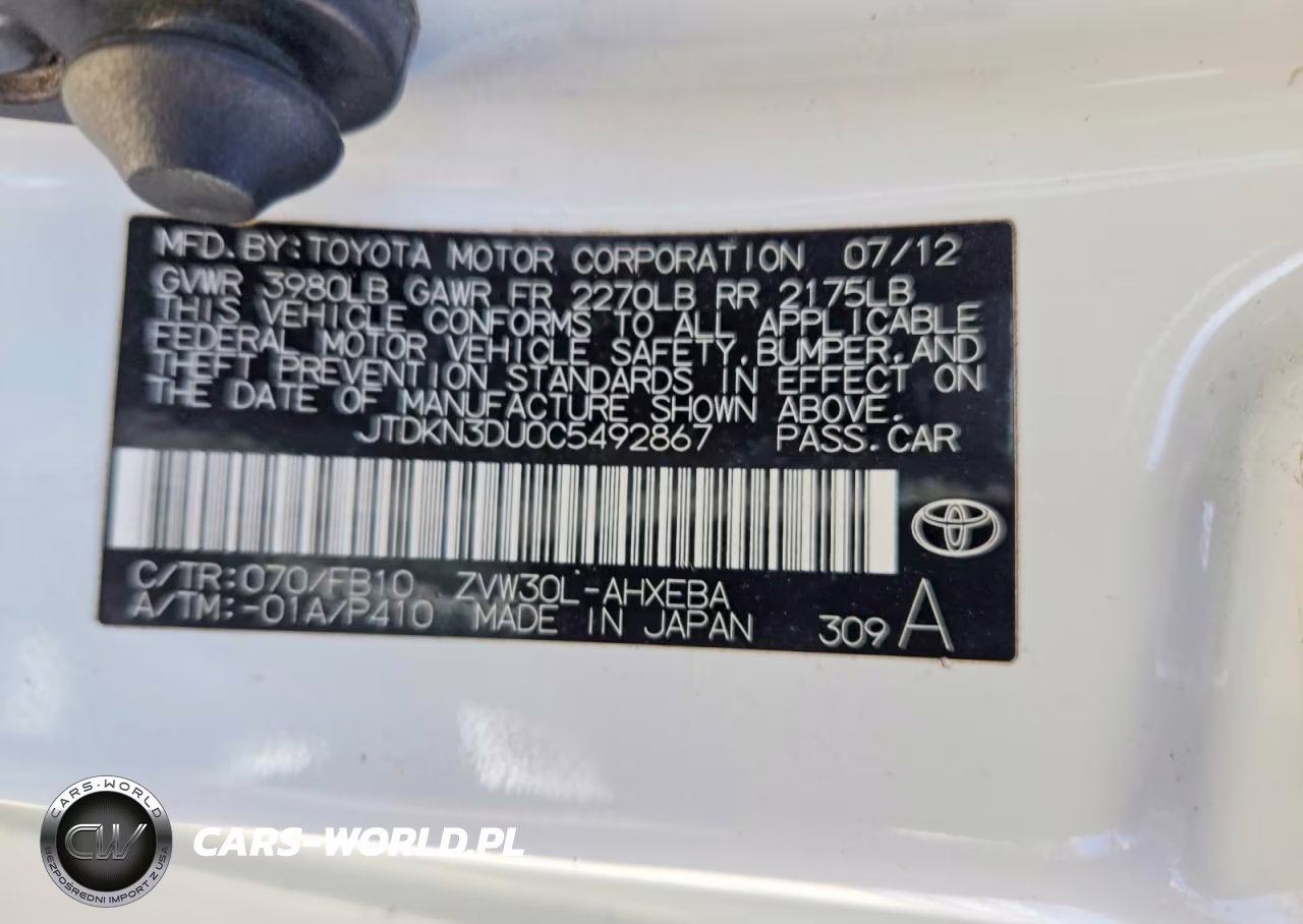 2012 Toyota Prius Two VIN:JTDKN3DU0C5492867 - 12
