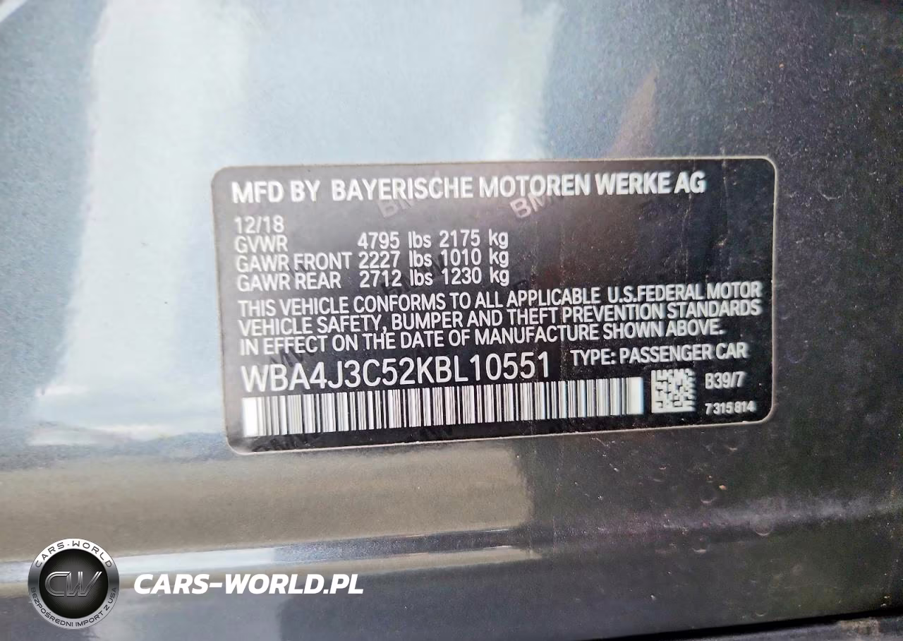 2019 BMW 430Xi Gran Coupe VIN:WBA4J3C52KBL10551 - 12