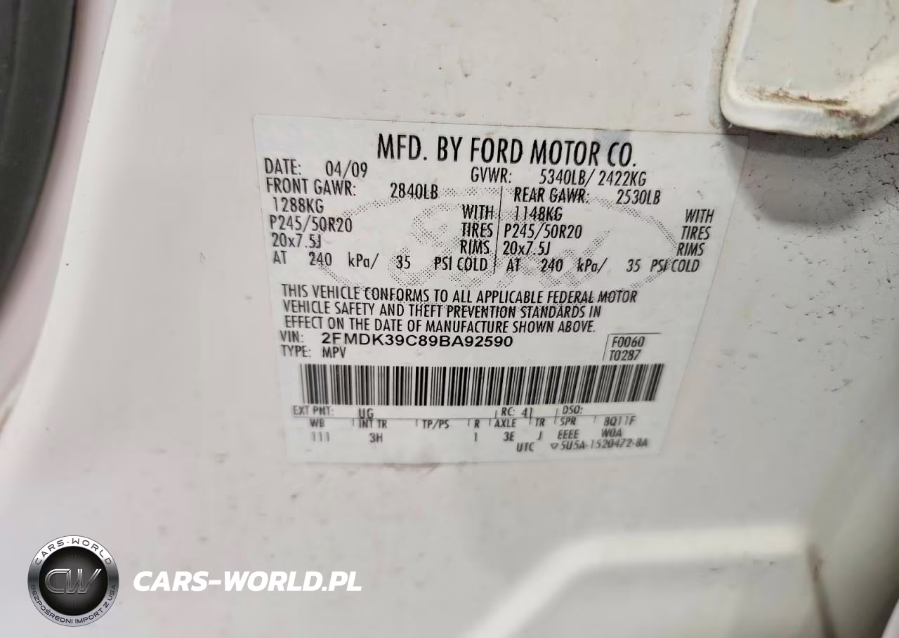 2009 Ford Edge Limited VIN:2FMDK39C89BA92590 - 13