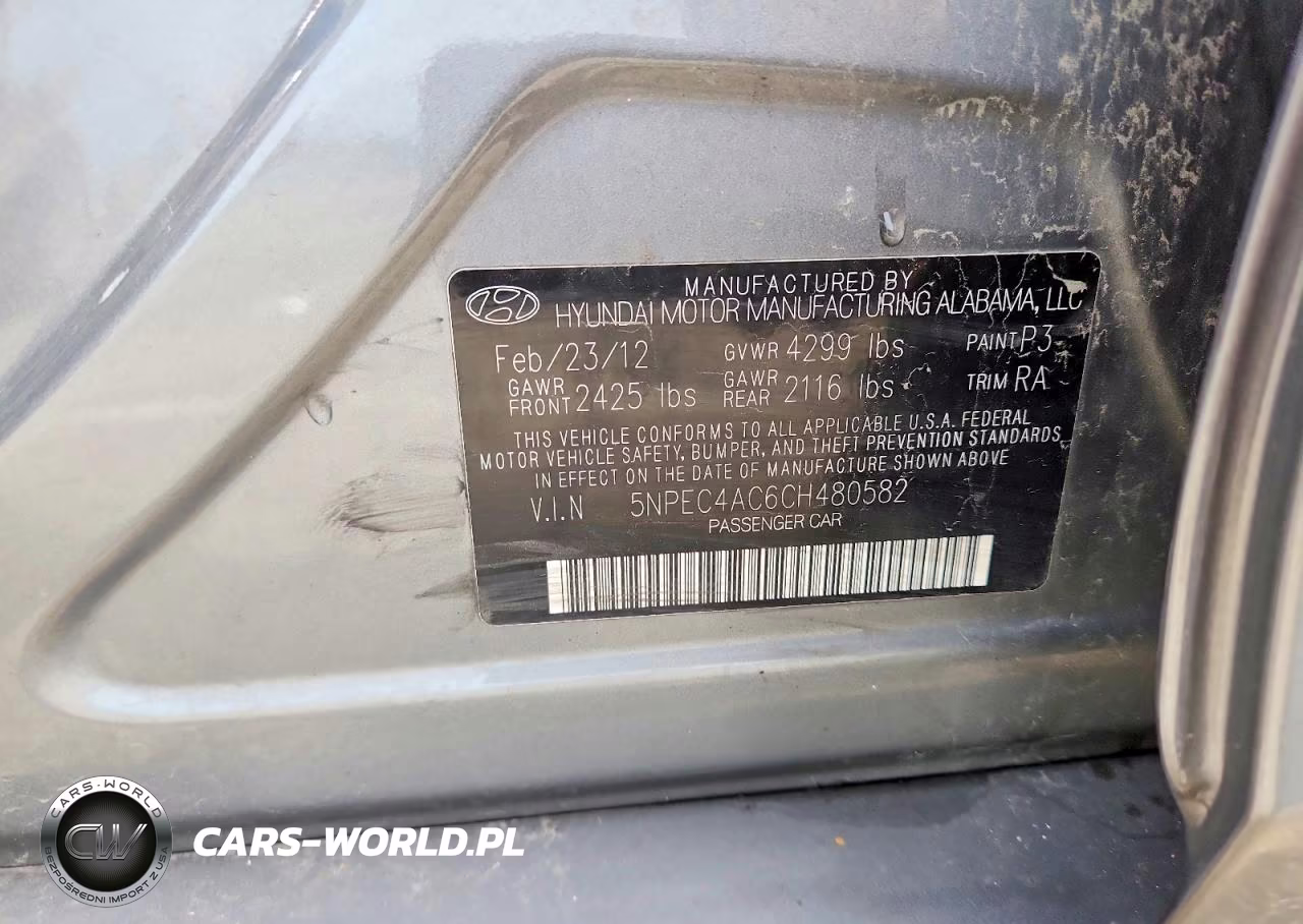 2012 Hyundai Sonata Se VIN:5NPEC4AC6CH480582 - 12