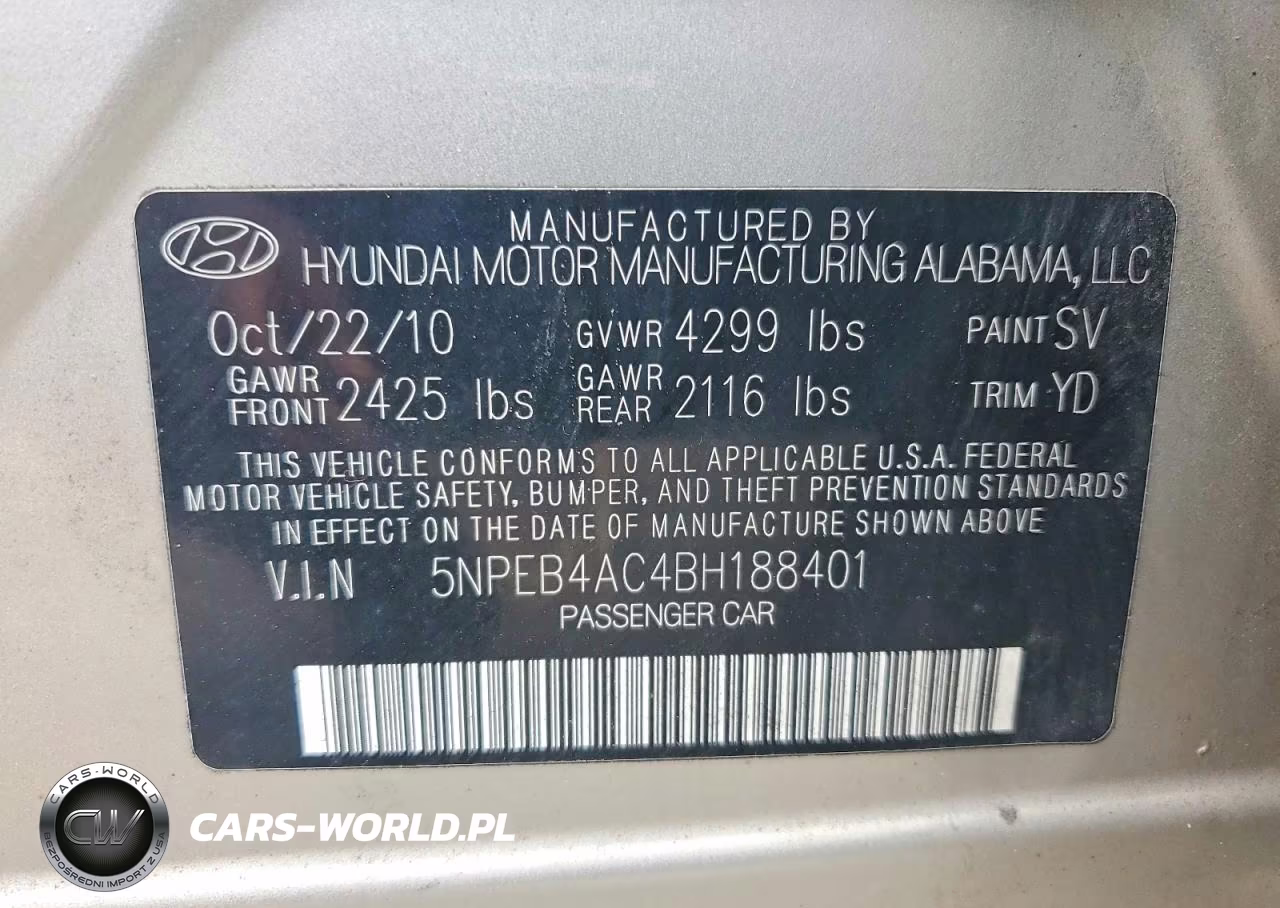 2011 Hyundai Sonata Gls VIN:5NPEB4AC4BH188401 - 12