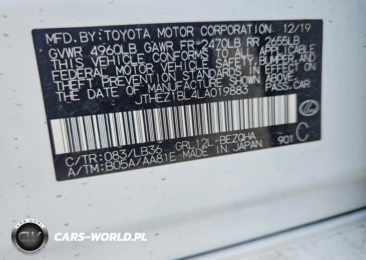 2020 Lexus Gs 350 F Sport VIN:JTHEZ1BL4LA019883 - 12