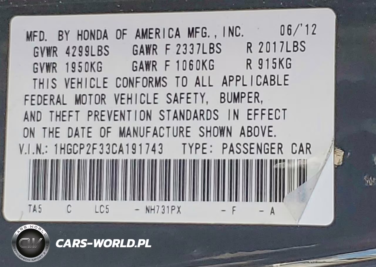 2012 Honda Accord Lx VIN:1HGCP2F33CA191743 - 13