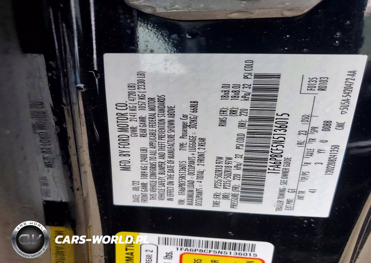 2022 Ford Mustang Gt VIN:1FA6P8CF5N5136015 - 12