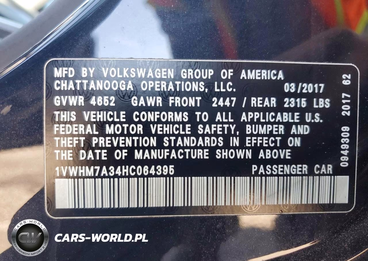 2017 Volkswagen Passat Se VIN:1VWHM7A34HC064395 - 13