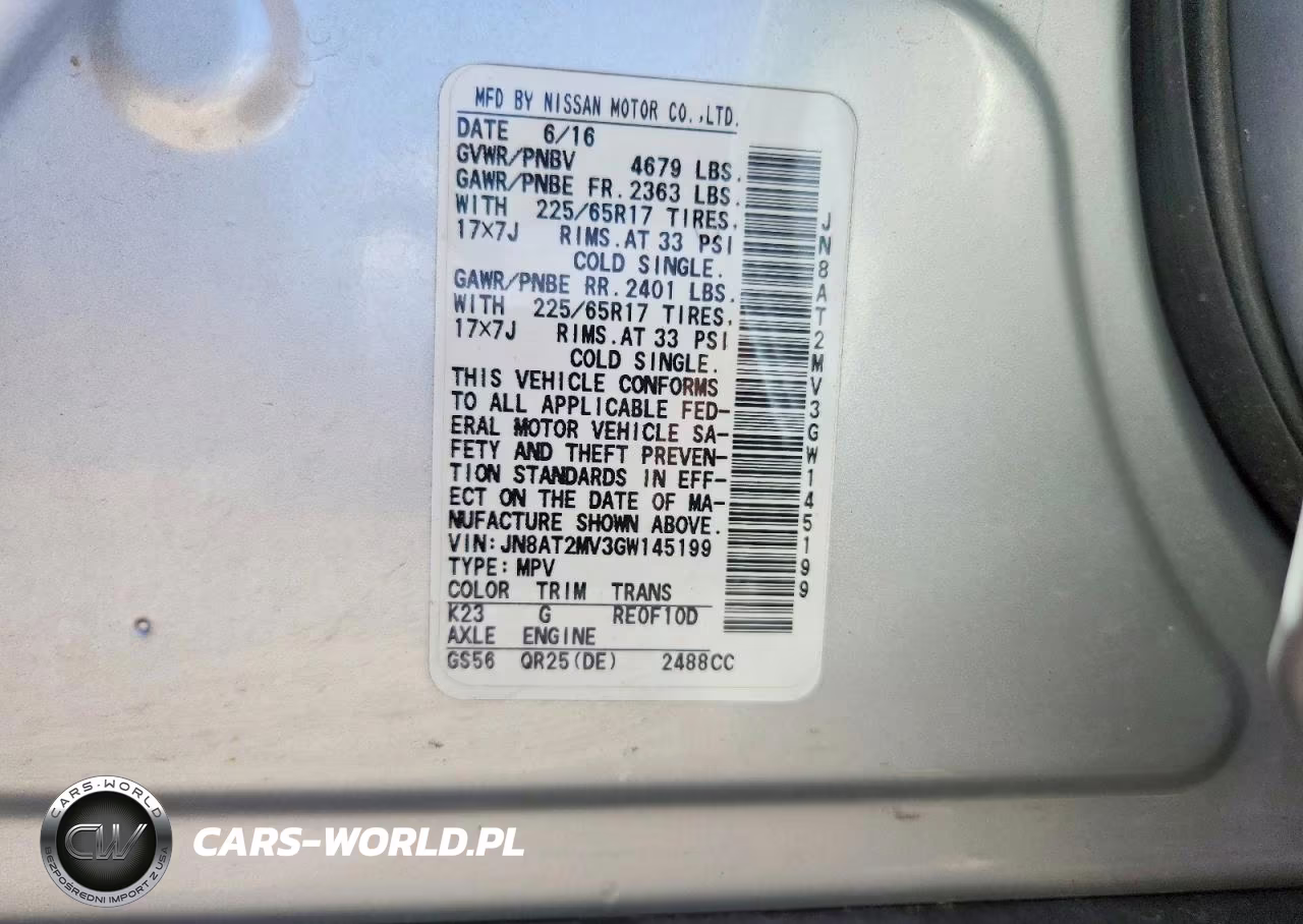 2016 Nissan Rogue Sv VIN:JN8AT2MV3GW145199 - 13