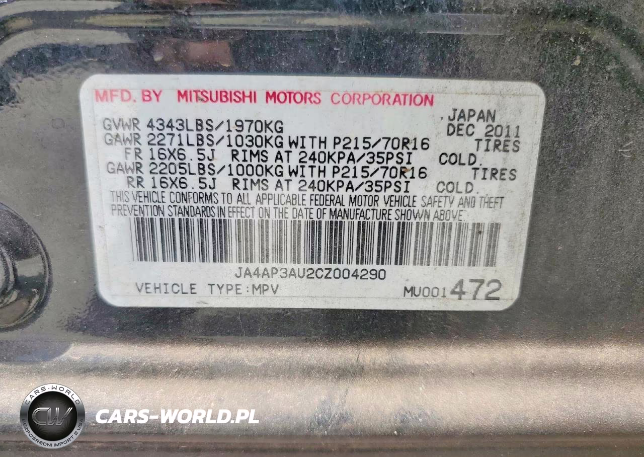 2012 Mitsubishi Outlander Sport Es VIN:JA4AP3AU2CZ004290 - 12