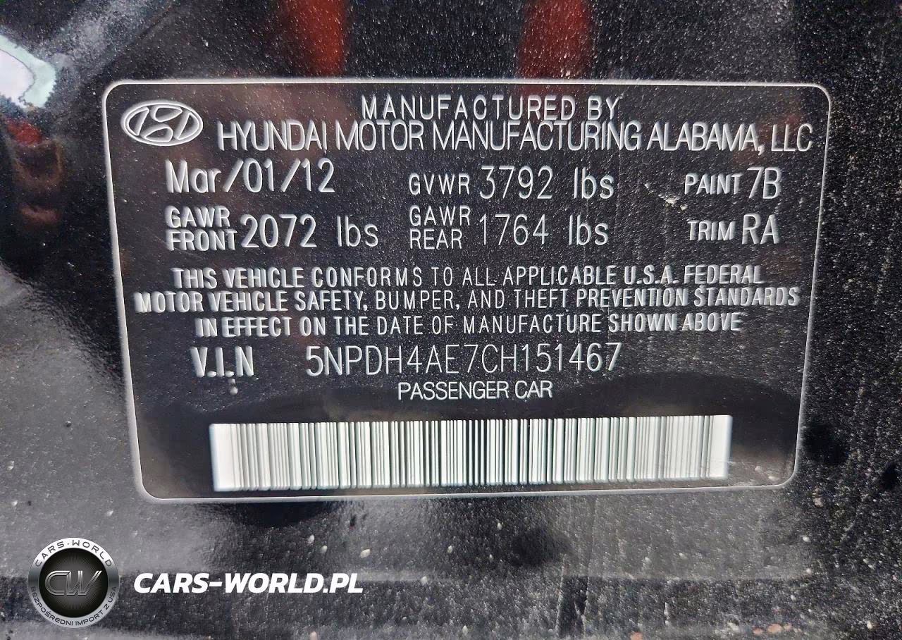 2012 Hyundai Elantra Limited VIN:5NPDH4AE7CH151467 - 12