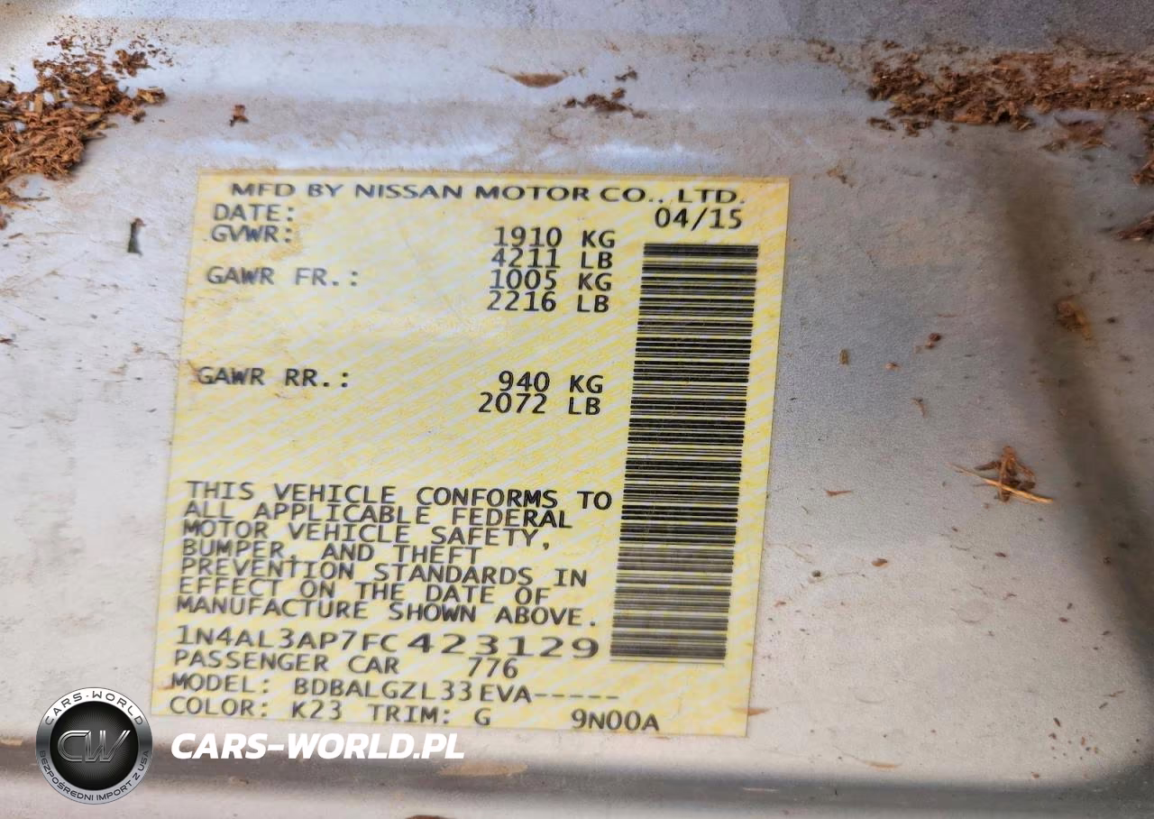 2015 Nissan Altima 2.5 S VIN:1N4AL3AP7FC423129 - 12