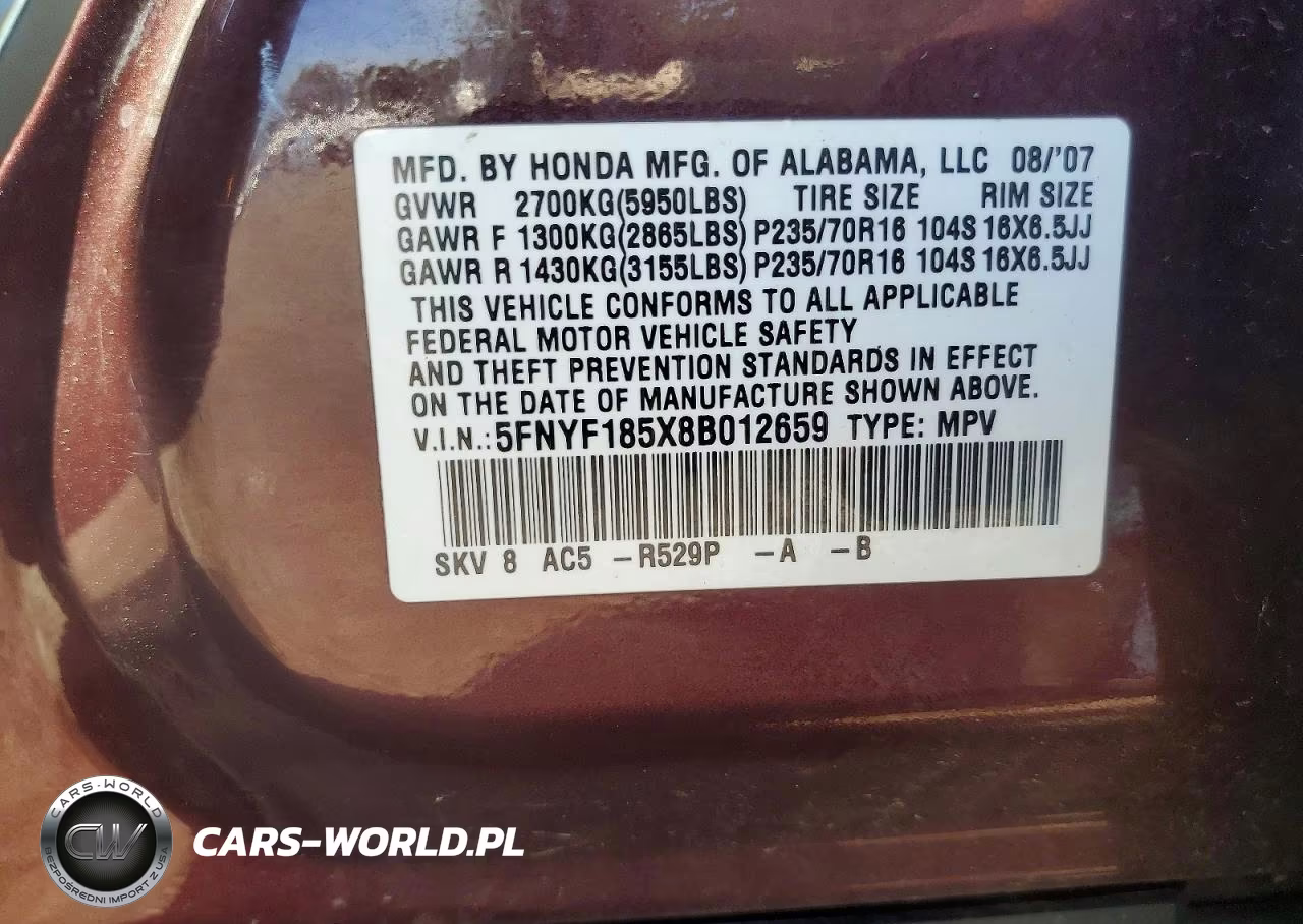 2008 Honda Pilot Exl VIN:5FNYF185X8B012659 - 13