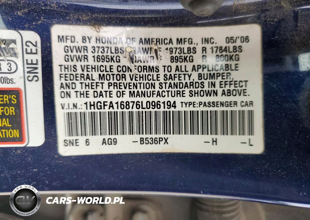 2006 Honda Civic Ex VIN:1HGFA16876L096194 - 12