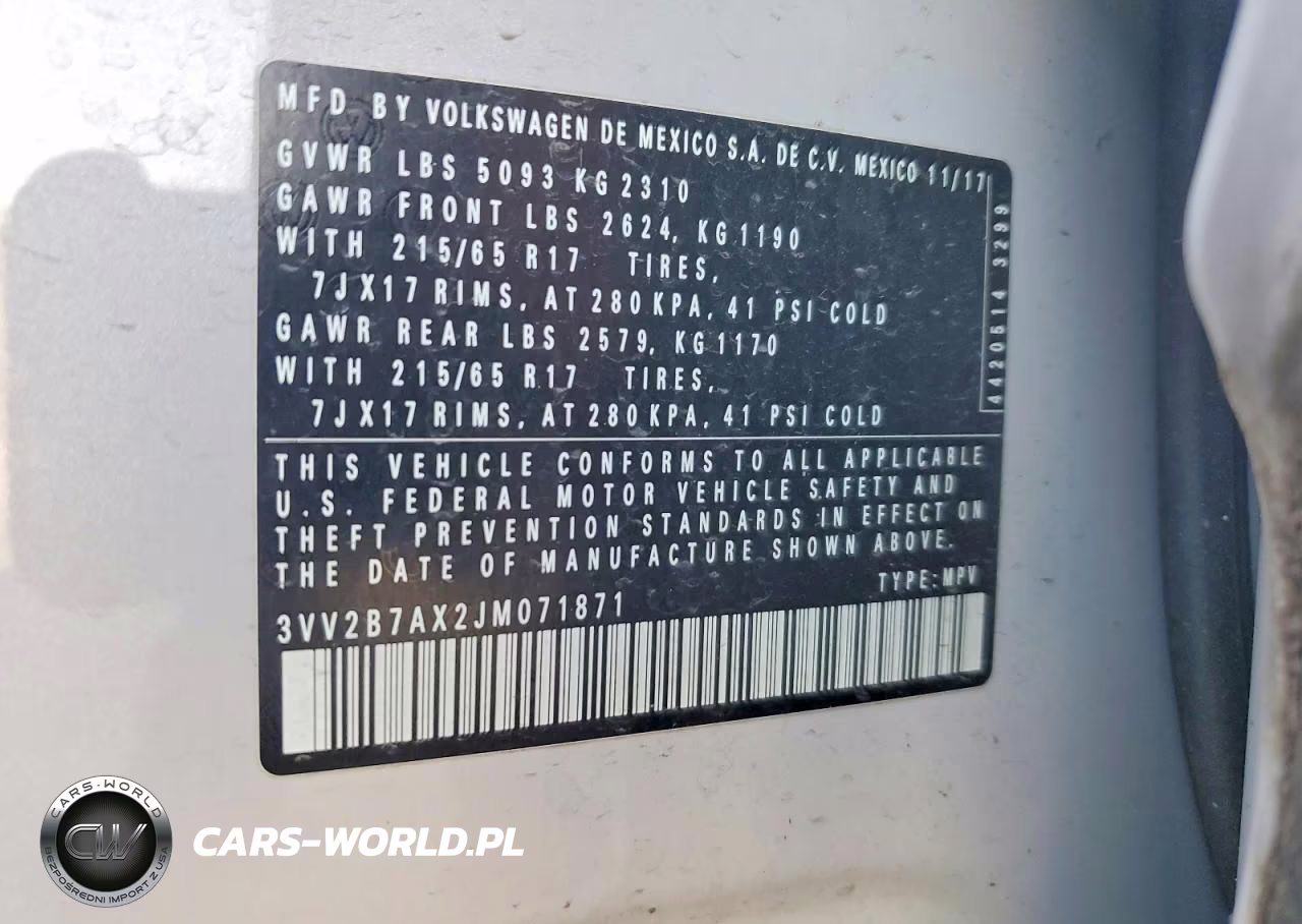 2018 Volkswagen Tiguan Se VIN:3VV2B7AX2JM071871 - 13