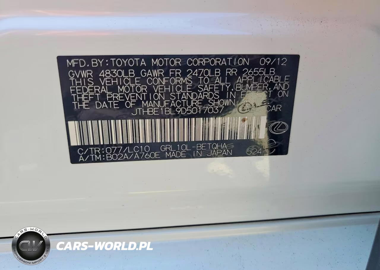 2013 Lexus Gs 350 VIN:JTHBE1BL9D5017037 - 12
